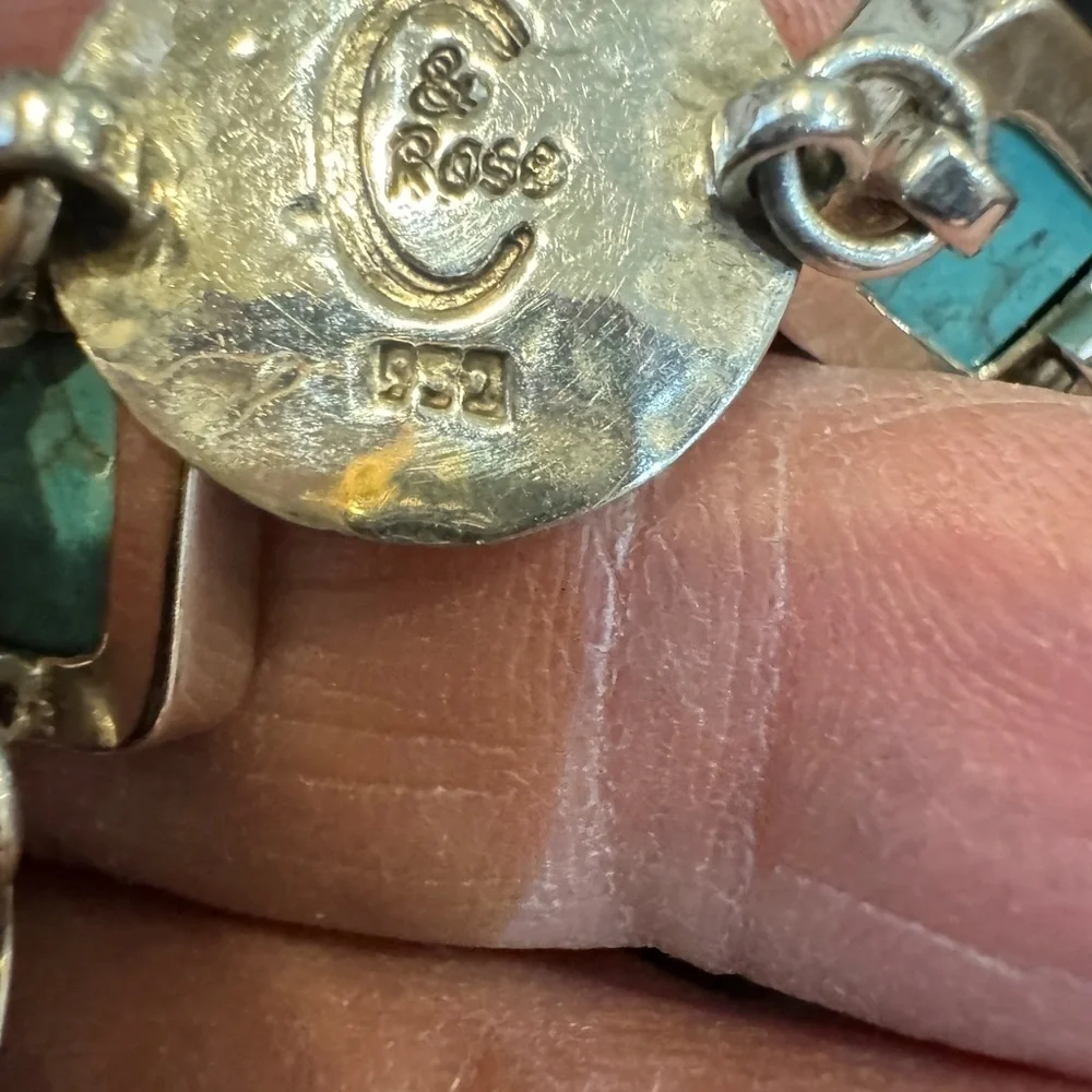 Sterling Silver .925 chunky turquoise Pearl bracelet Toggle by C‎ & Rose